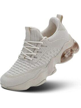 Women's Beige Slip On Walking Shoes Air Running Casual Fashion Tennis Sneakers